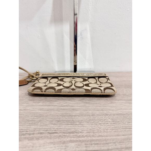 Coach Small Canvas Monogram C Logo Wristlet Pouch Wallet Beige/Tan - Picture 7 of 7